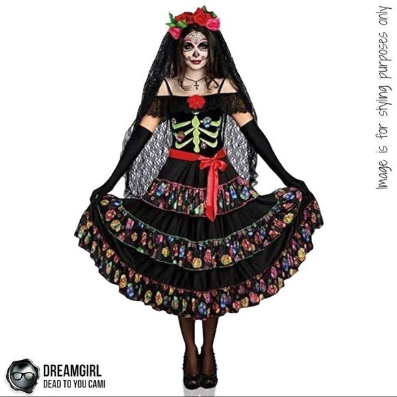 DREAMGIRL DIA DE LOS MUERTOS DEAD TO YOU CAMI GLOW IN THE DARK SKELETON MEDIUM - Picture 3 of 8
